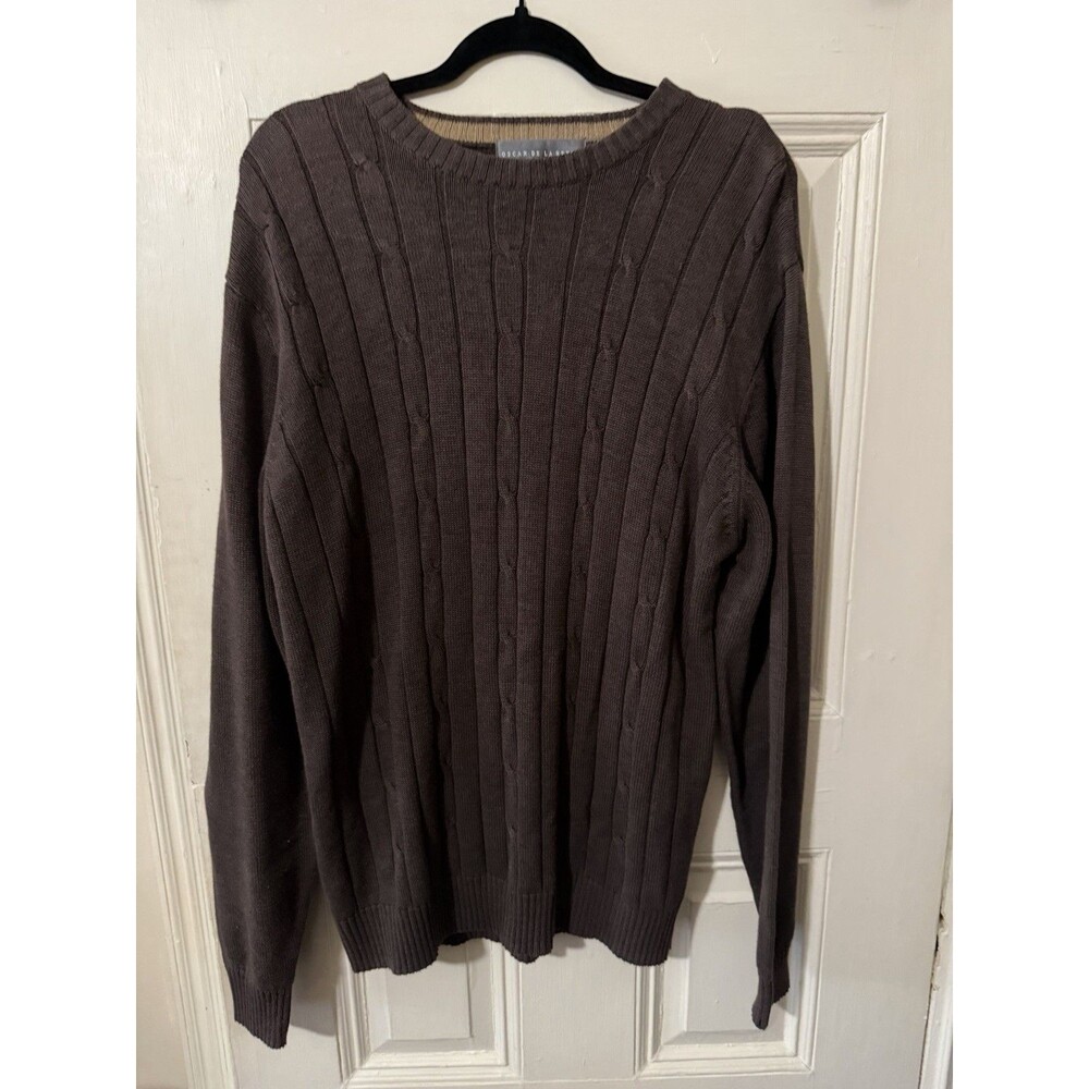 Oscar de la Renta Brown Cable Knit Sweater Men’s Large Cotton Blend